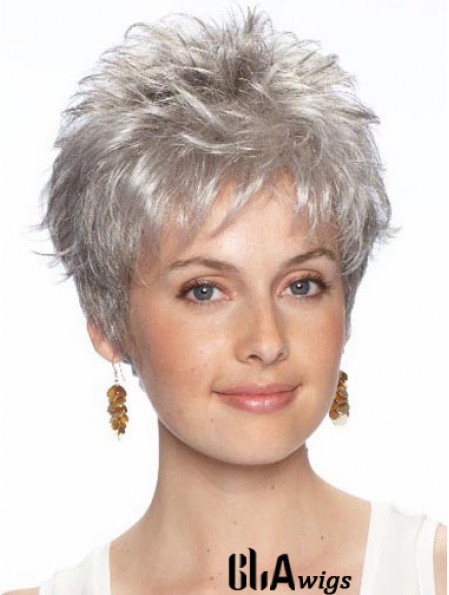 Grey Hair Wigs Lace Front Wavy Style Cropped Length