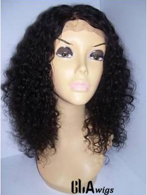 Black Color Shoulder Length Curly Human Hair With Lace Front Wigs For Black African American Women