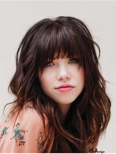 Long Hair Carly Rae Jepsen Wig With Bangs Brown Color Wavy Style