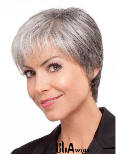 Wigs For Elderly Lady Grey Hair With Synthetic Grey Cut Short Length
