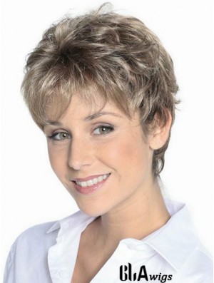 Grey Hair Wigs Short Brown Color Cropped Length Wavy Style