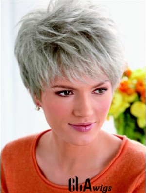 Synthetic Fashion Cropped Straight Grey Wigs