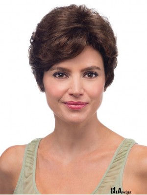 Glueless Lace Front Wigs UK Wavy Style Brown Color Layered Cut