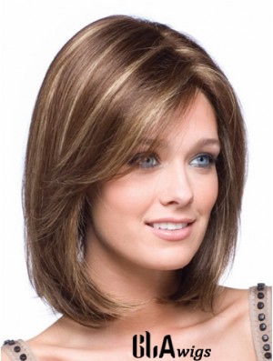 Chin Length Lace Front Bobs Straight Brown Petite Monofilament Wigs UK
