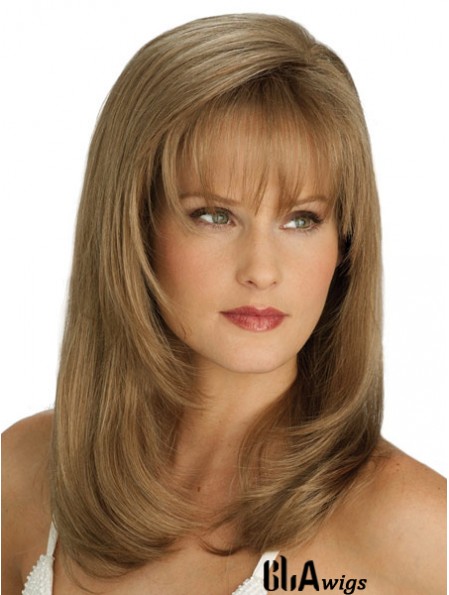 Straight With Bangs Long Blonde Flexibility Lace Front Wigs