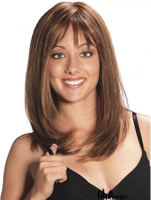Layered Shoulder Length Auburn Straight Trendy Petite Wigs With Bangs For Women