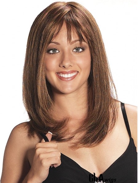 Layered Shoulder Length Auburn Straight Trendy Petite Wigs With Bangs For Women