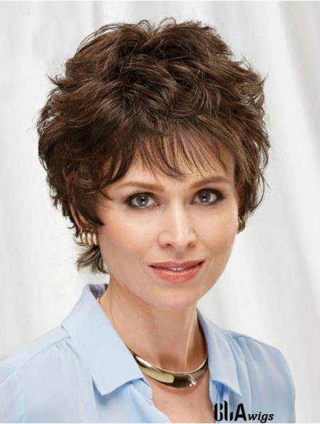 Brown 8 inch Top Short Wavy Layered Lace Wigs