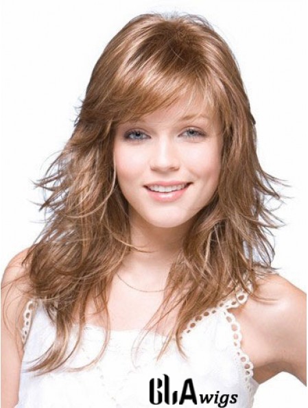 Straight Layered Shoulder Length Brown Suitable Lace Front Wigs