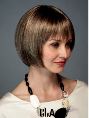 Chin Length Straight Monofilament Brown Trendy Bob Wigs