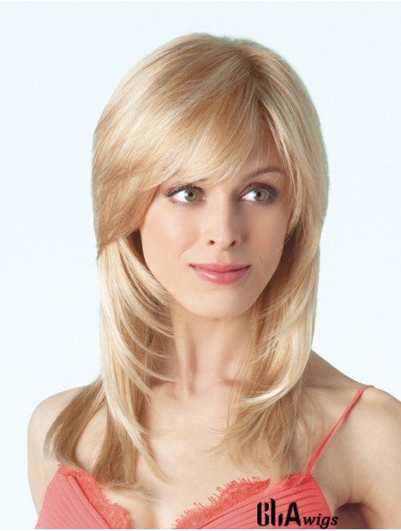 Durable Blonde Straight With Bangs Monofilament Long Wigs