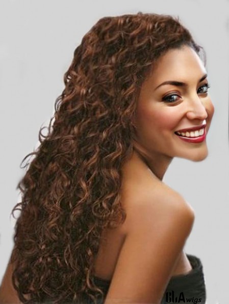 Auburn Long Stylish Curly Without Bangs Lace Wigs