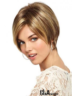 Short Straight Monofilament Blonde Sleek Bob Wigs