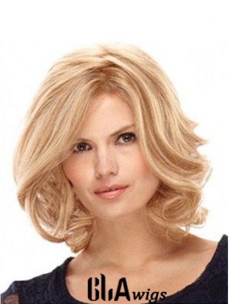 Mono Hair Wigs Wavy Style Shoulder Length Blonde Color