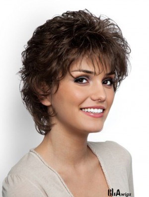 Short Curly Classic Brown Exquisite 100% Hand-tied Wigs