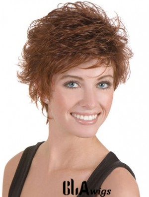 Discount Brown Cropped Wavy Boycuts Lace Front Wigs