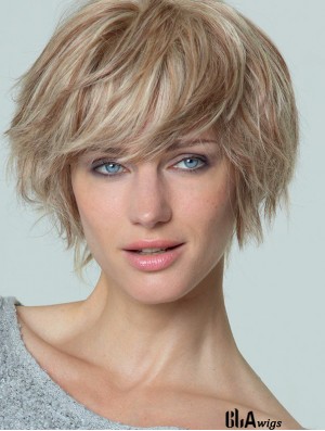 Short Straight Boycuts Blonde Popular 100% Hand-tied Wigs