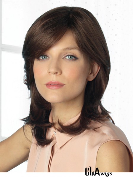 Comfortable Brown Wavy With Bangs Monofilament Long Wigs