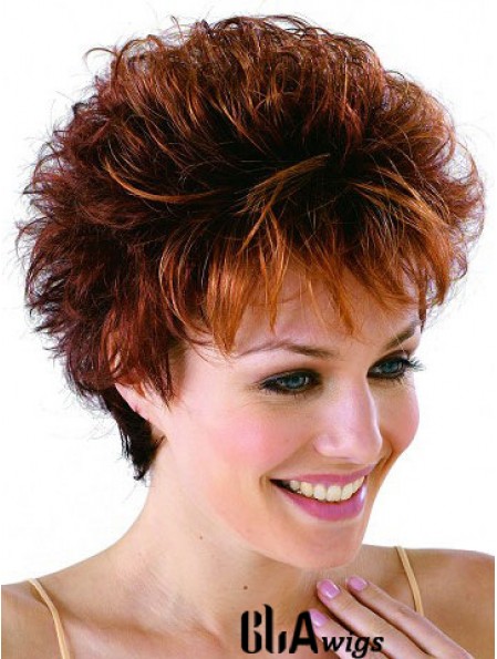 Classic Cropped Wavy Auburn Synthetic Petite Monofilament Wigs