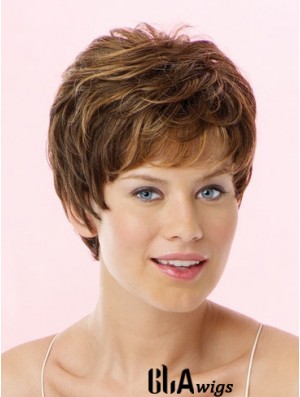 Amazing Brown Cropped Wavy Boycuts Lace Front Wigs