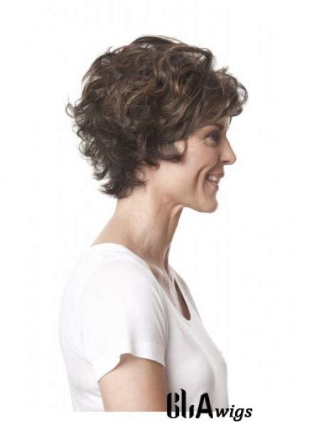 Short Curly Layered Brown Top 100% Hand-tied Wigs