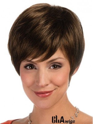 Comfortable Brown Cropped Straight Boycuts Lace Front Wigs