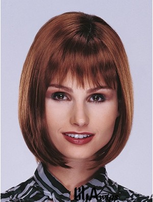 Chin Length Straight Monofilament Auburn Top Bob Wigs