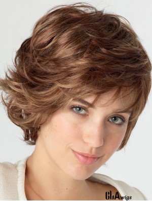 Wavy With Bangs Shoulder Length Auburn Natural Lace Front Wigs