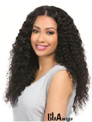 Curly Black 18 inch Without Bangs Remy Human Hair 360 Lace Wigs