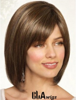 Synthetic Straight Chin Length Brown Bobs Handmade Wigs