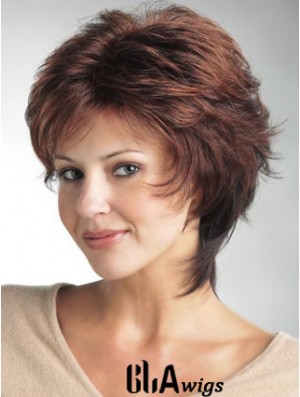 Monofilament Ladies Wigs With Synthetic Wavy Style Layered Cut