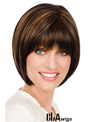 Cheapest Brown Chin Length Straight Bobs Monofilament Wigs