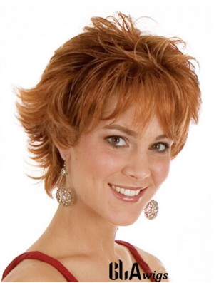 Layered Chin Length Wavy Auburn 8 inch Exquisite Monofilament Wigs