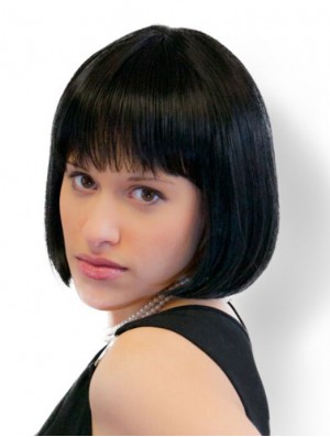 Straight Chin Length Black 10 inch Monofilament New Bob Wigs