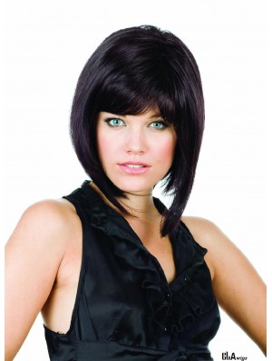 Straight Chin Length Black 11 inch Capless Sassy Bob Wigs