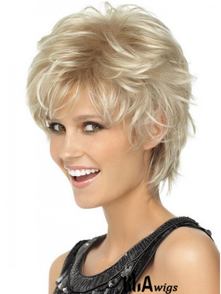 Ladies Blonde Wigs Wavy Style Short Length Blonde Color