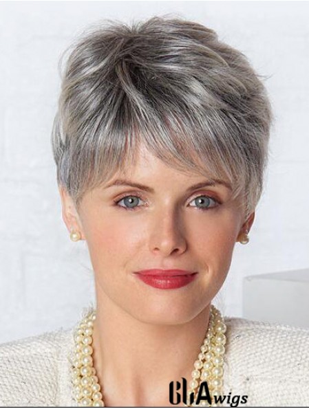 Monofilament Lace Wigs Grey Cut Straight Style Short Length