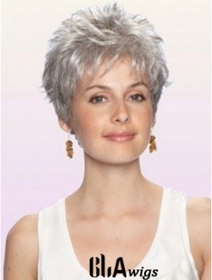 Grey Wig With Capless Cropped Length Boycuts Wavy Style