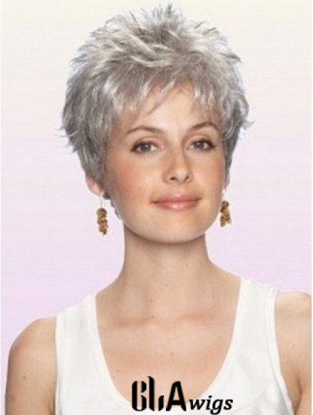 Grey Wig With Capless Cropped Length Boycuts Wavy Style