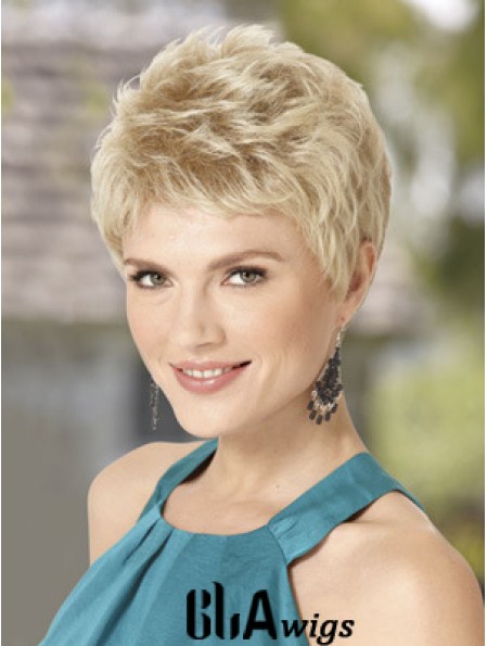 Blond Wig With Capless Wavy Style Cropped Length Boycuts