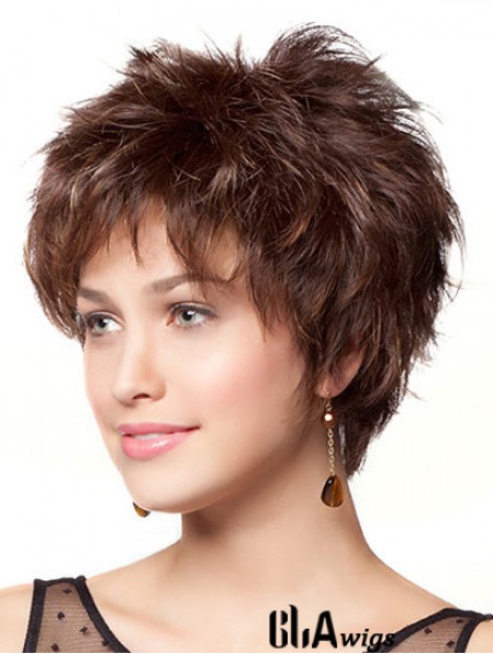 8 inch Durable Wavy Layered Brown Short Wigs