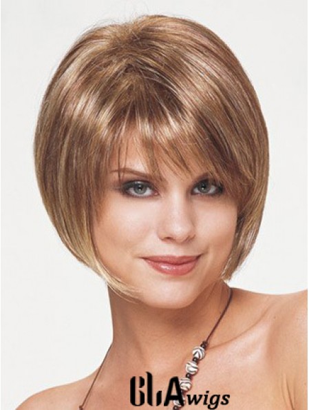 Synthetic Bob Wigs Short Length Blonde Color Straight Style With Capless