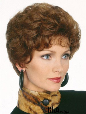 Short Brown Classics Hair Wigs Layered Cut Short Length Wavy Style