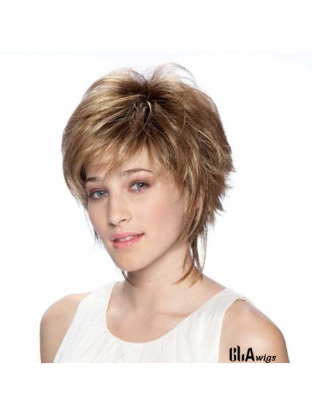 7 inch Modern Straight Layered Blonde Short Wigs