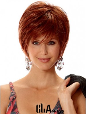 Straight Layered Short No-Fuss Auburn Synthetic Wigs