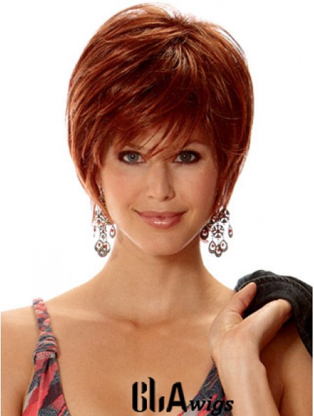 Straight Layered Short No-Fuss Auburn Synthetic Wigs