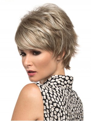 8 inch Suitable Wavy Boycuts Blonde Short Wigs