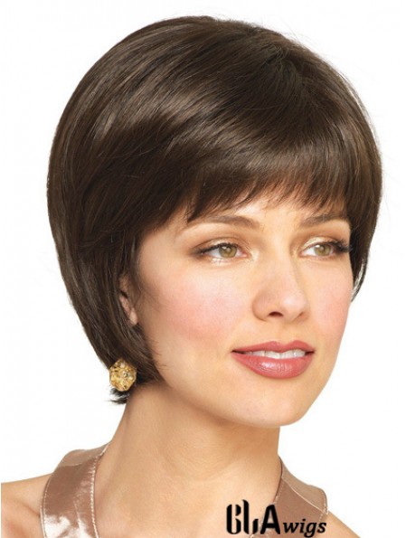 Human Hair Bobs With Capless Brown Color Short Length