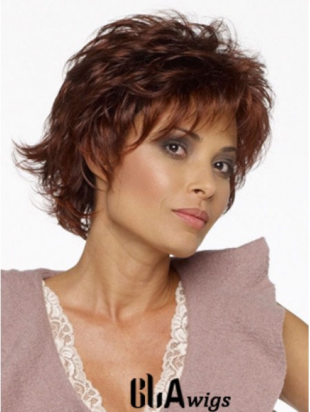 Layered Wavy Auburn Capless Natural Short Wigs