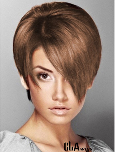 Boycuts Straight Brown Capless Soft Short Wigs